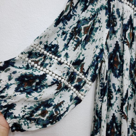 Intro Ikat Print Split Round Neck 3/4 Balloon Sleeve Women's Rayon Boho Top 2X - Picture 3 of 12